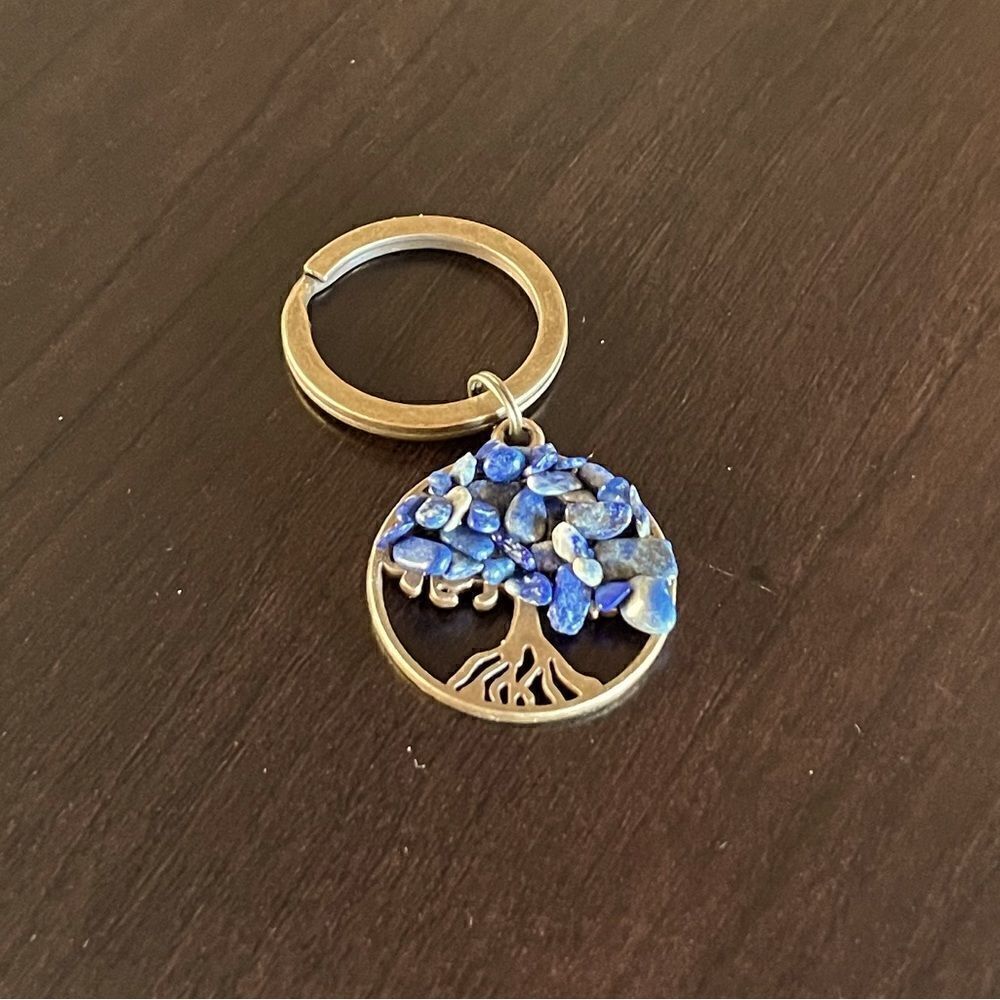 Tree of Life Natural Blue Stone (Sodalite) Keychain - Picture 6 of 16